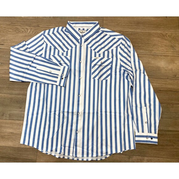 Ferrell Western Pearl Snap Mens 3XL Striped Vented Stretch Long Sleeve Shirt